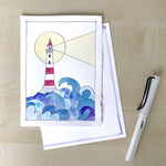5x7 Lighthouse Greeting Card with matching envelope; Hand painted watercolor original art