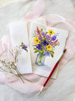 Hand Painted Watercolor Purple Mix Large Flower Bouquet in Mason Jar