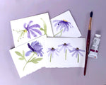 Purple Watercolor Floral Notecards - Lily, Peony, Coneflower, Zinnia