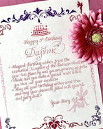 Personalized Birthday Fairy Letter in hand lettered Calligraphy