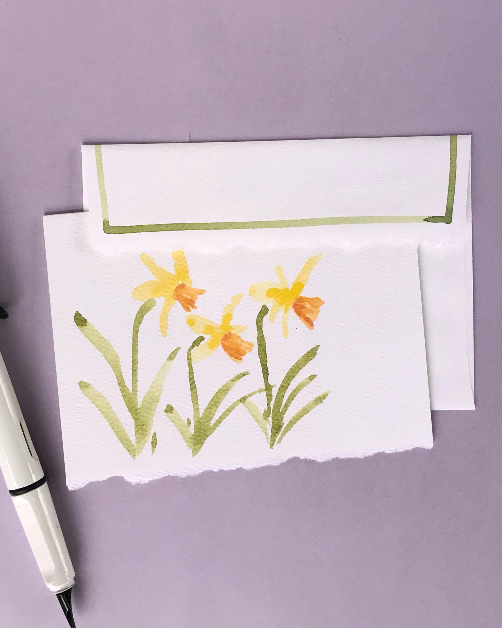 Hand painted watercolor Floral Cards Personalized; Daffodils