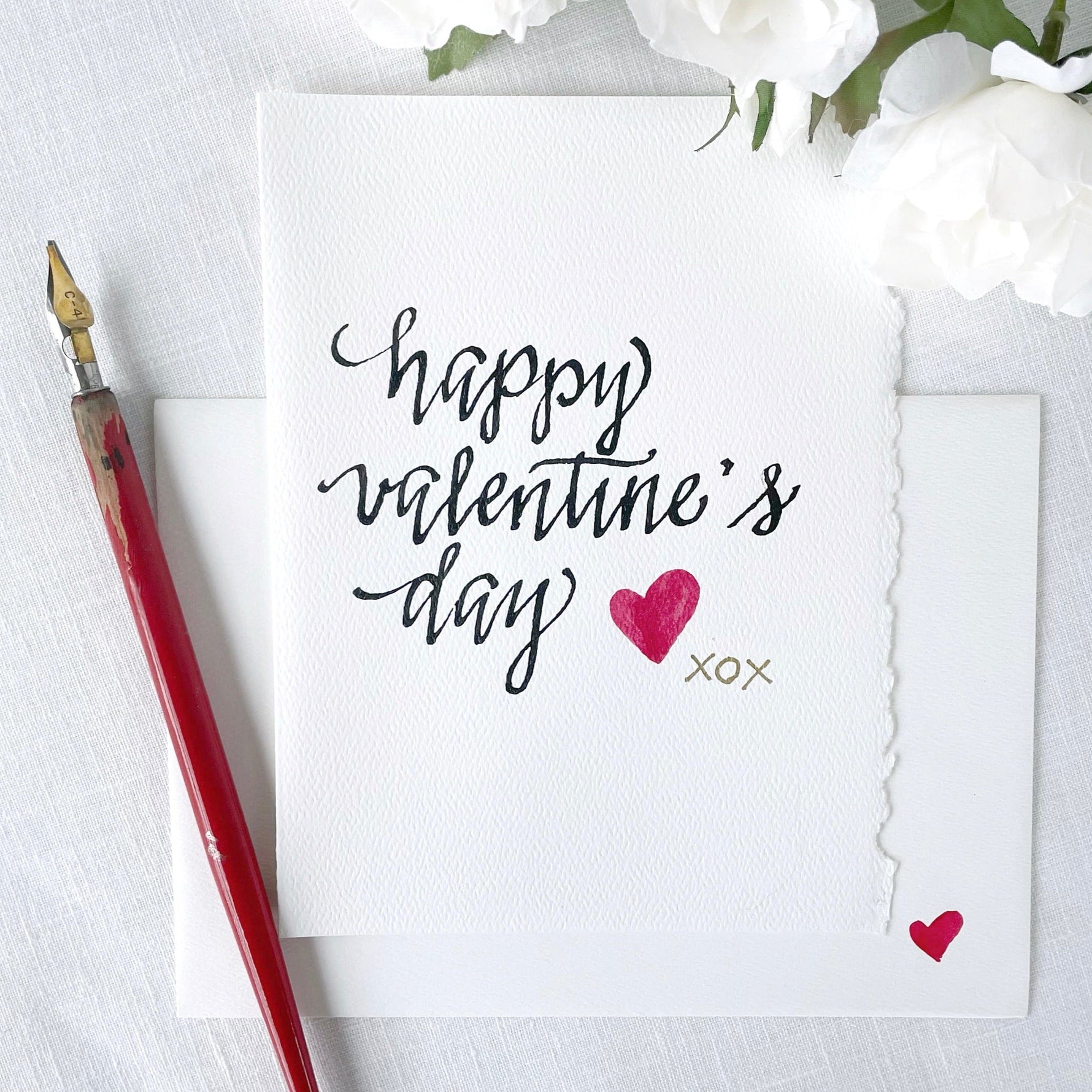 Happy Valentine's Day; Romantic Card Hand painted and Hand lettered