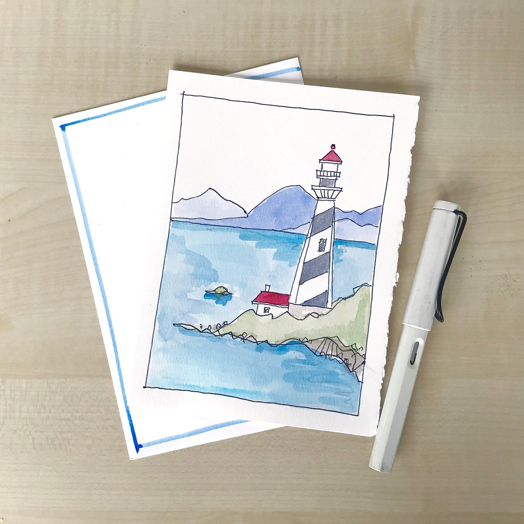 Light House Greeting Card; Hand painted watercolor Lighthouse Card