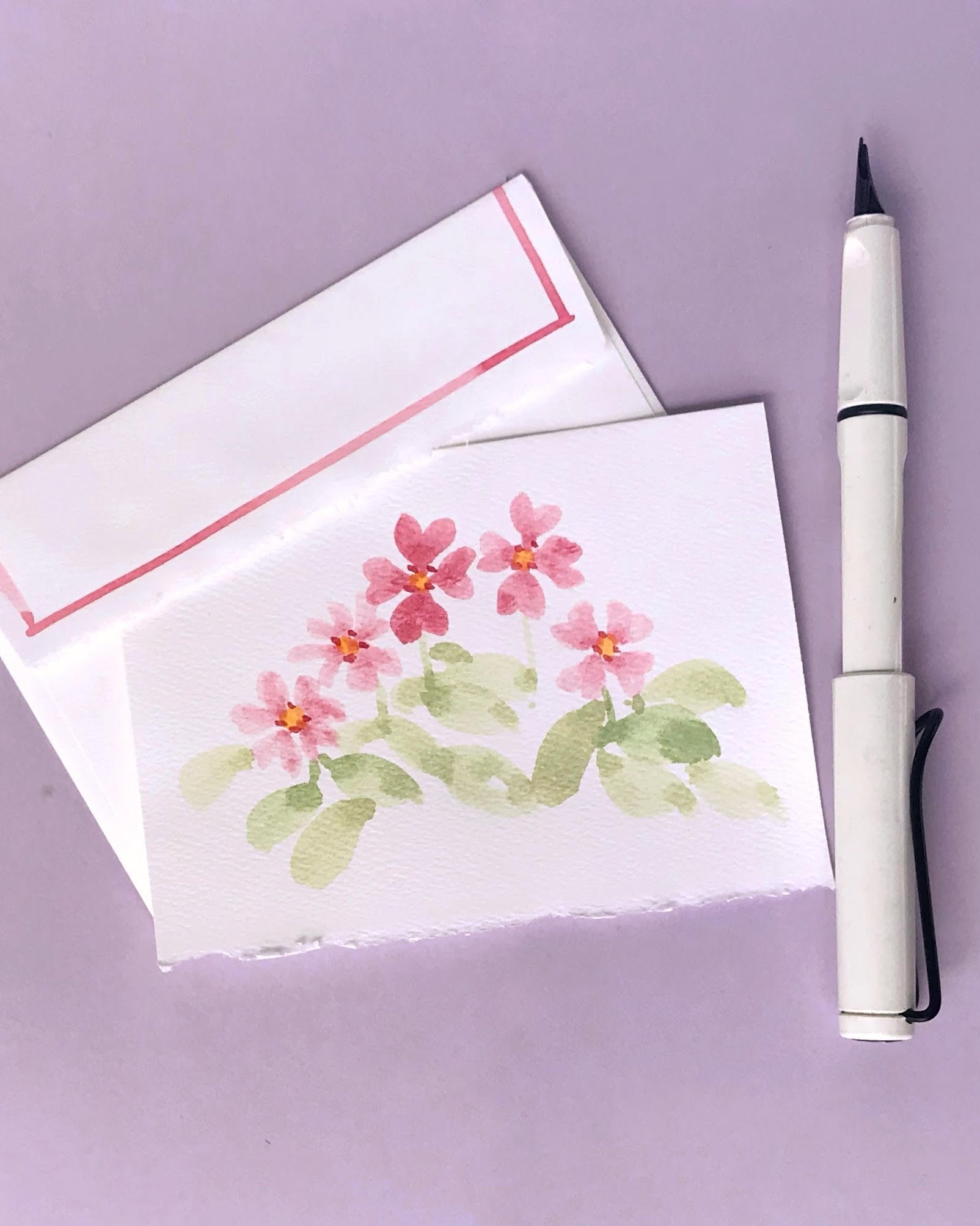 Hand painted watercolor Floral Cards Personalized; Primrose Pink