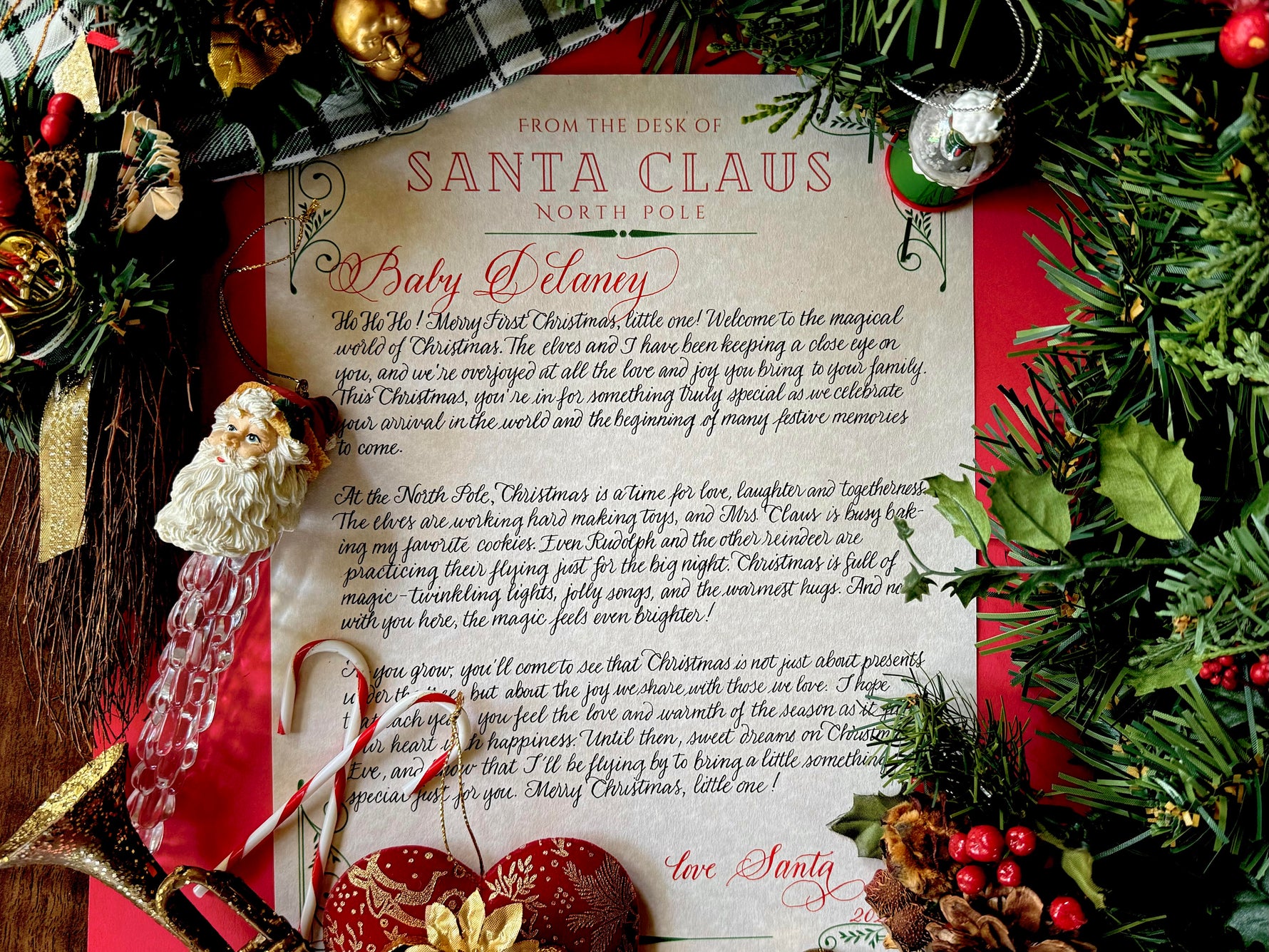 Baby's First Santa Letter Personalized in Hand lettered Calligraphy