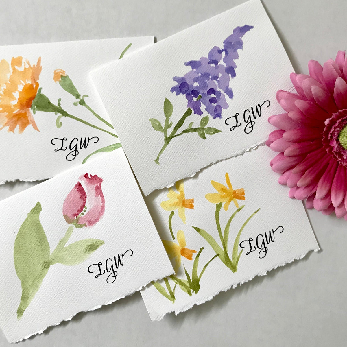 Hand Painted Watercolor Floral Notecards Personalized