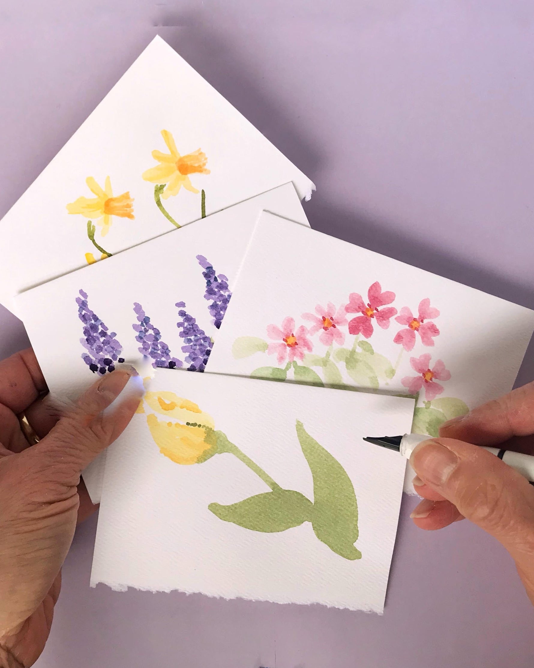 Hand painted watercolor Floral Cards Personalized