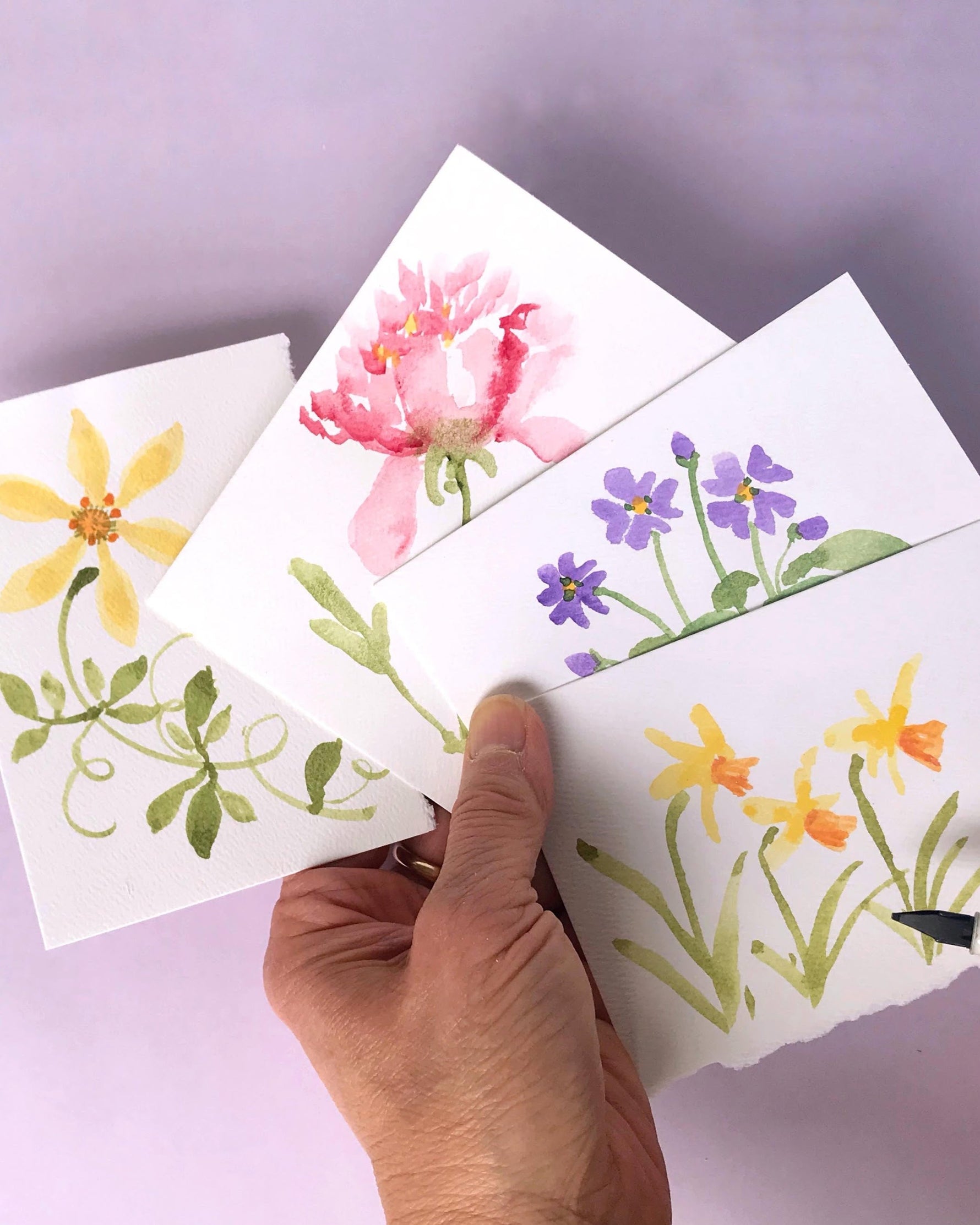 Hand painted watercolor Floral Cards Personalized;