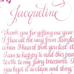 Personalized Girl's Tooth Fairy Letter hand lettered in Calligraphy