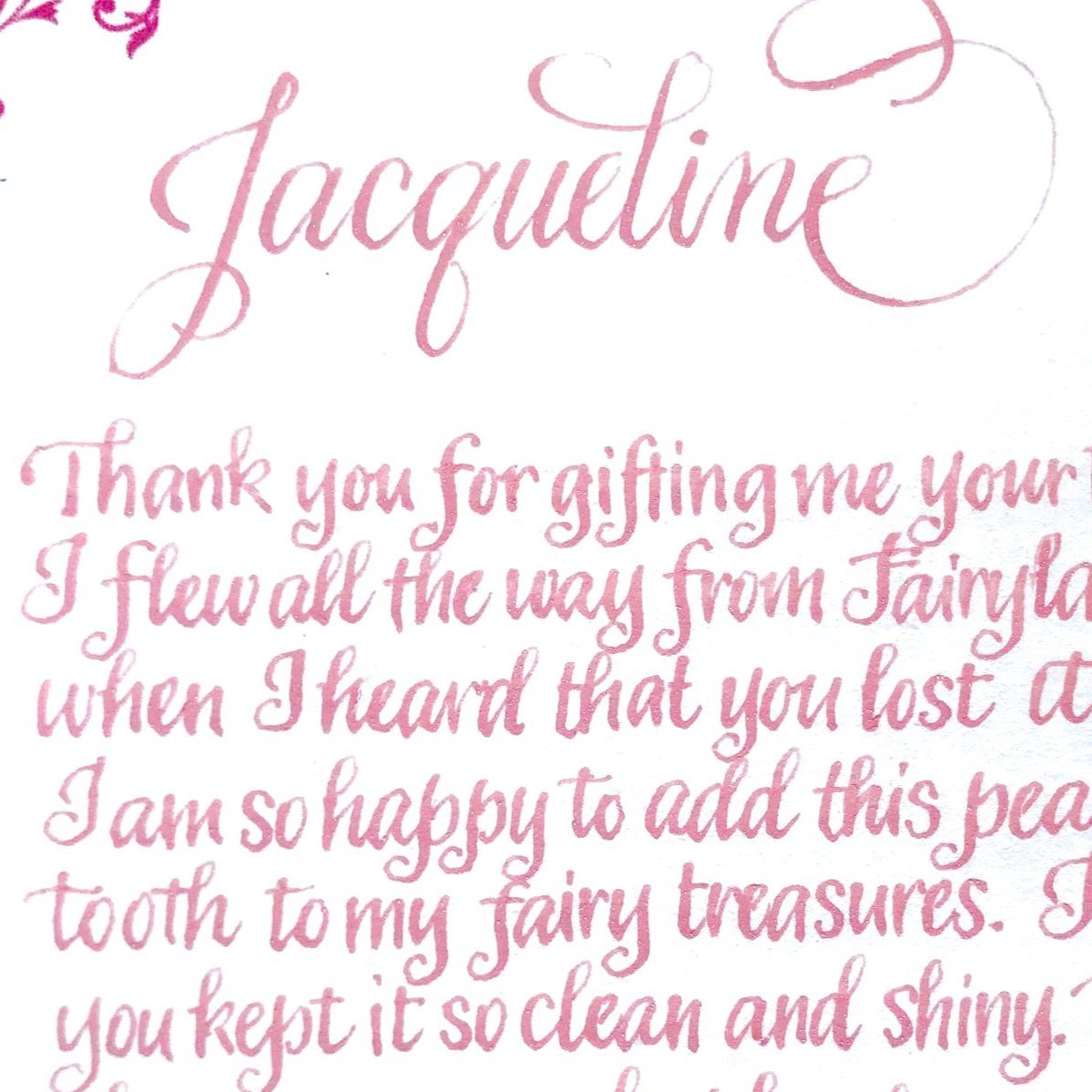 Personalized Girl's Tooth Fairy Letter hand lettered in Calligraphy