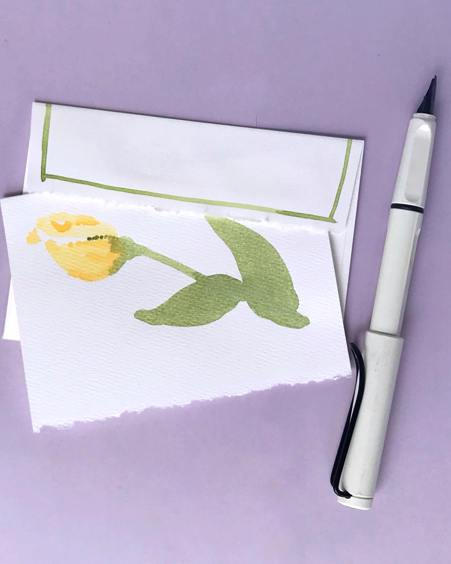 Hand painted watercolor Floral Cards Personalized; Yellow Tulip