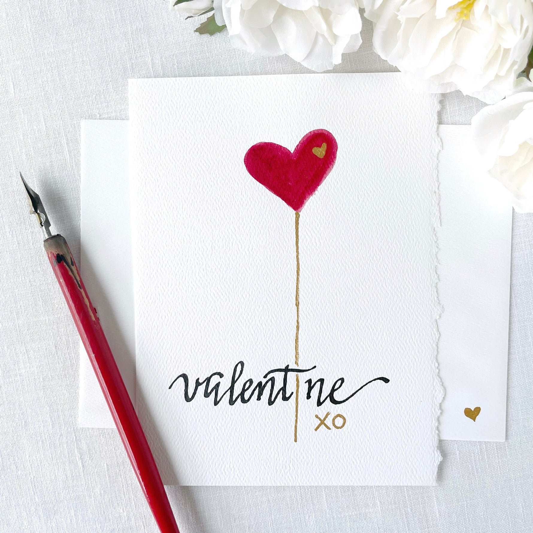 Valentine Card; Hand Painted Hand lettered Romantic Card