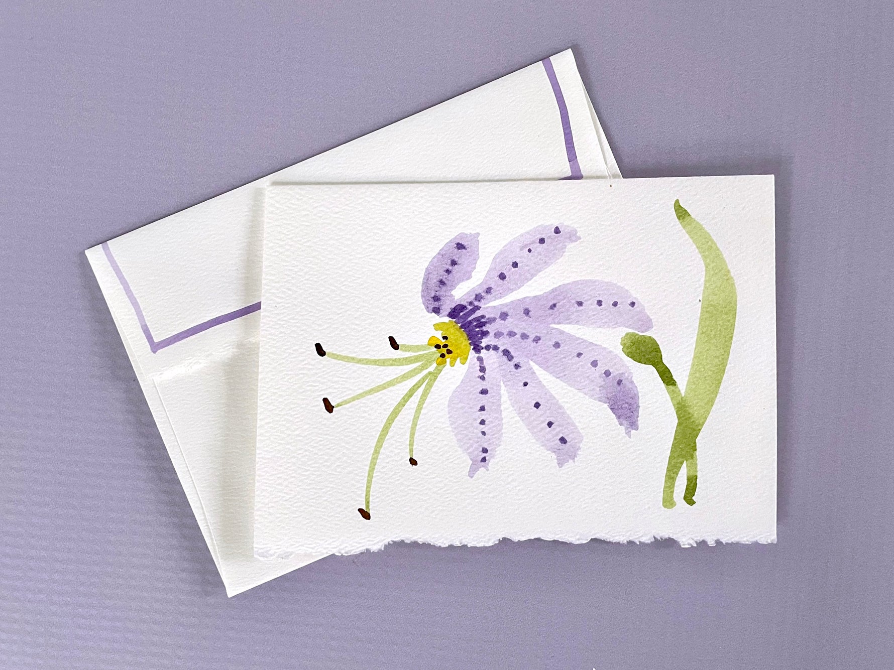 purple lily hand painted notecard w/ envelope