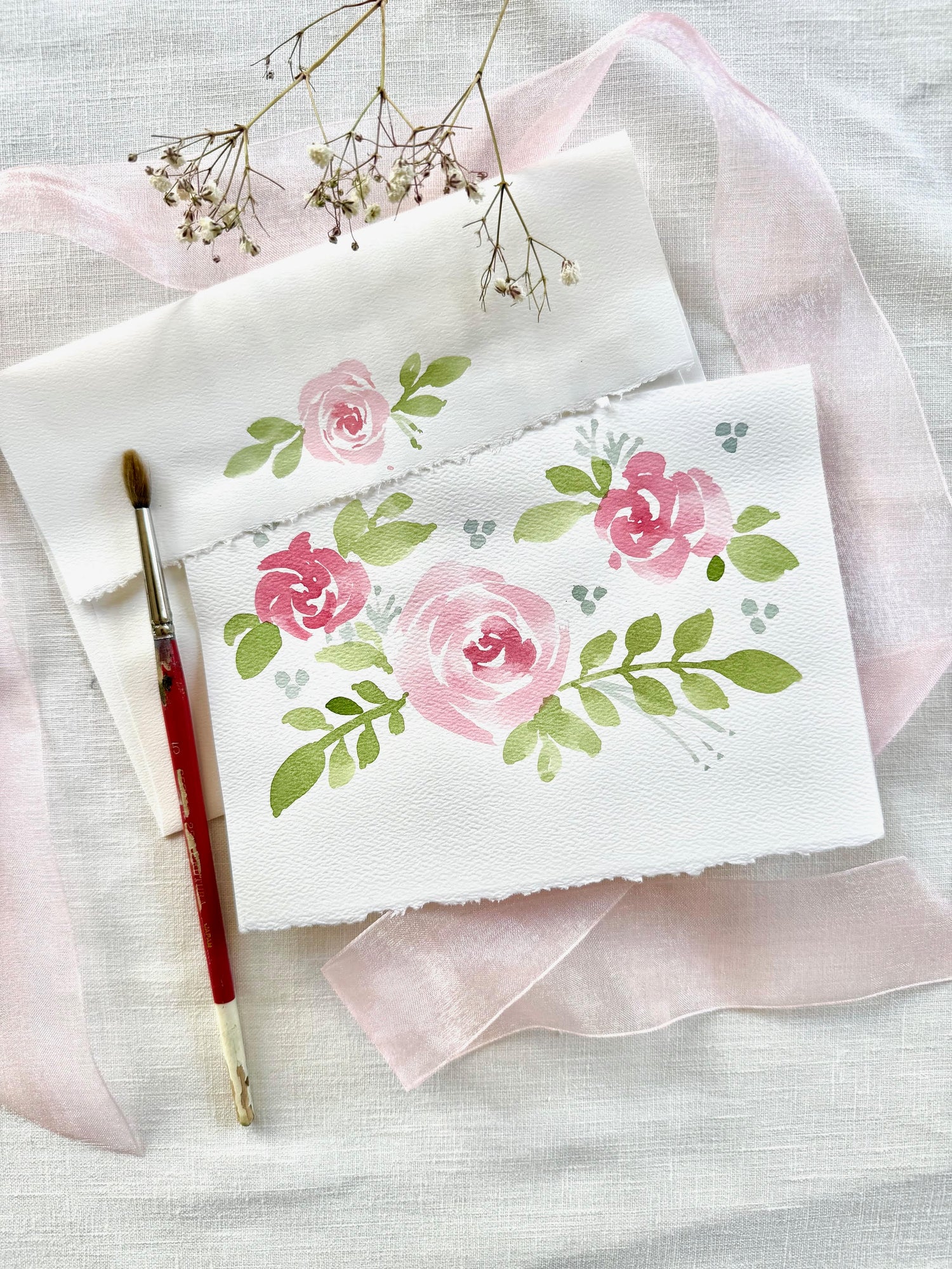 Hand Painted Watercolor 3 Roses A1
