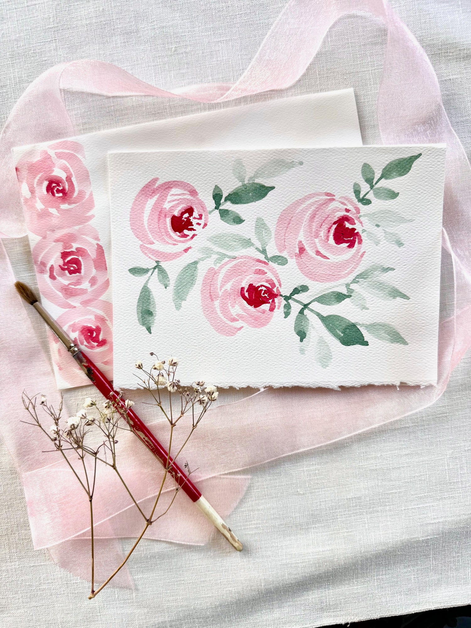 Hand Painted Watercolor 3 Roses B1