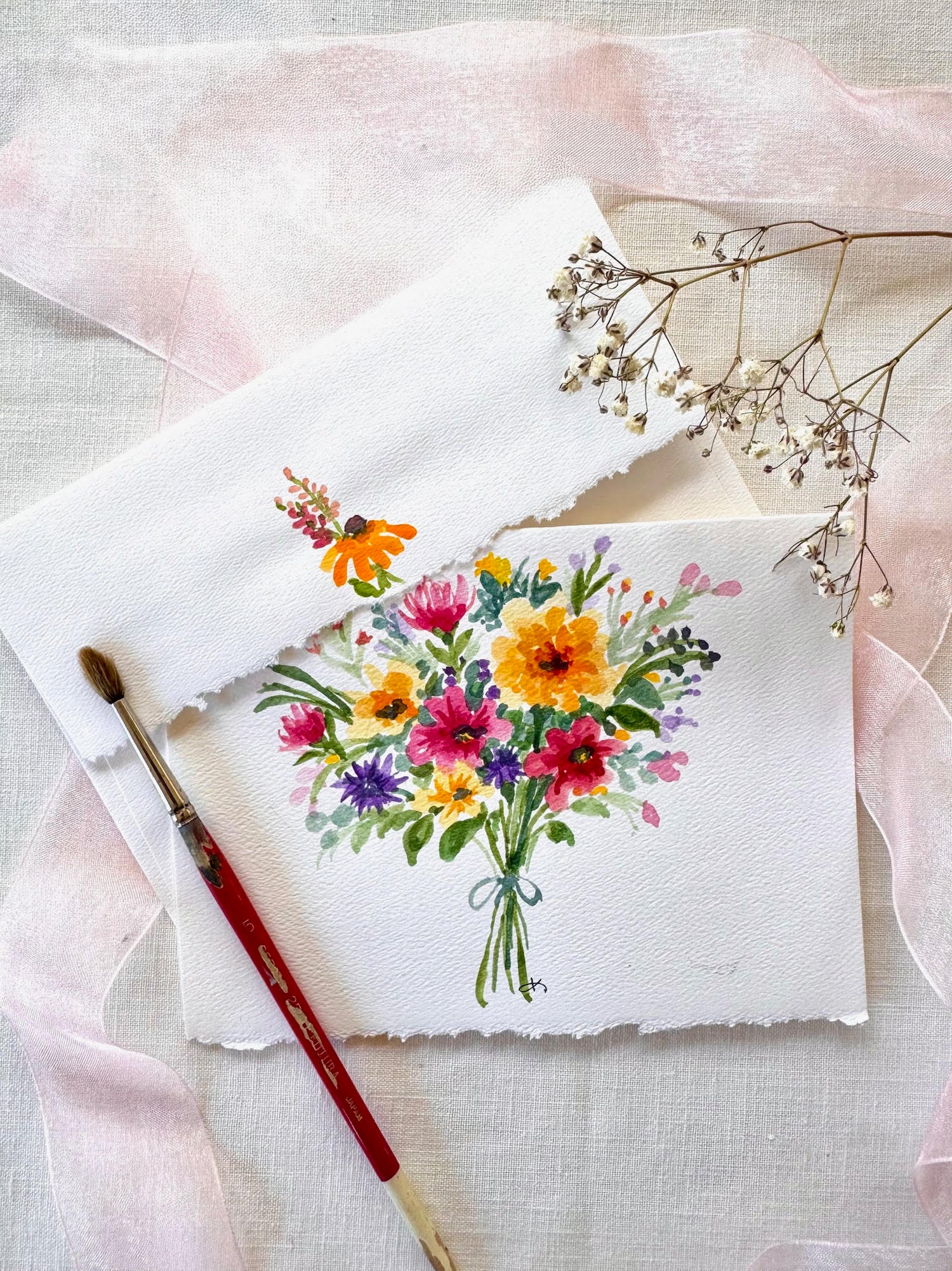Hand Painted Watercolor Mixed Flower Bouquet 2